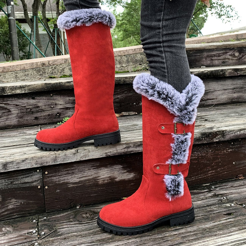 Boots Damen mit modischem Fellkragen und Schnallen-Details | A&B - 2 - Annoboutique