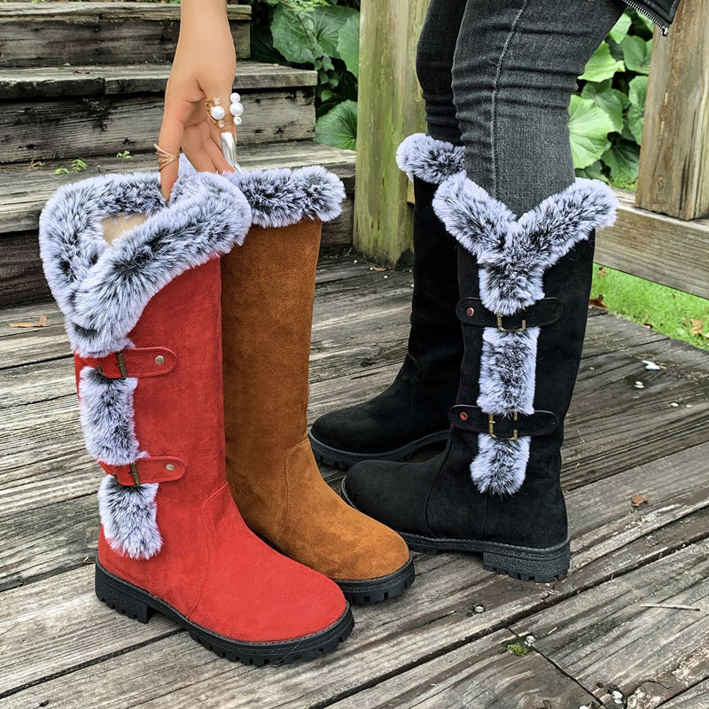 Boots Damen mit modischem Fellkragen und Schnallen-Details | A&B - 3 - Annoboutique