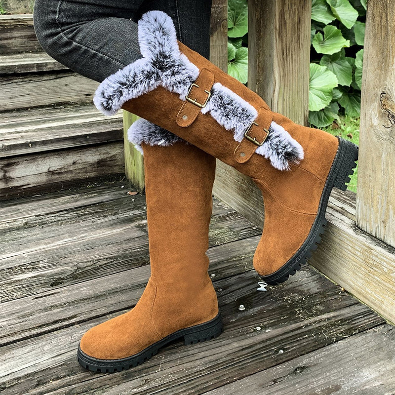 Boots Damen mit modischem Fellkragen und Schnallen-Details | A&B - 4 - Annoboutique