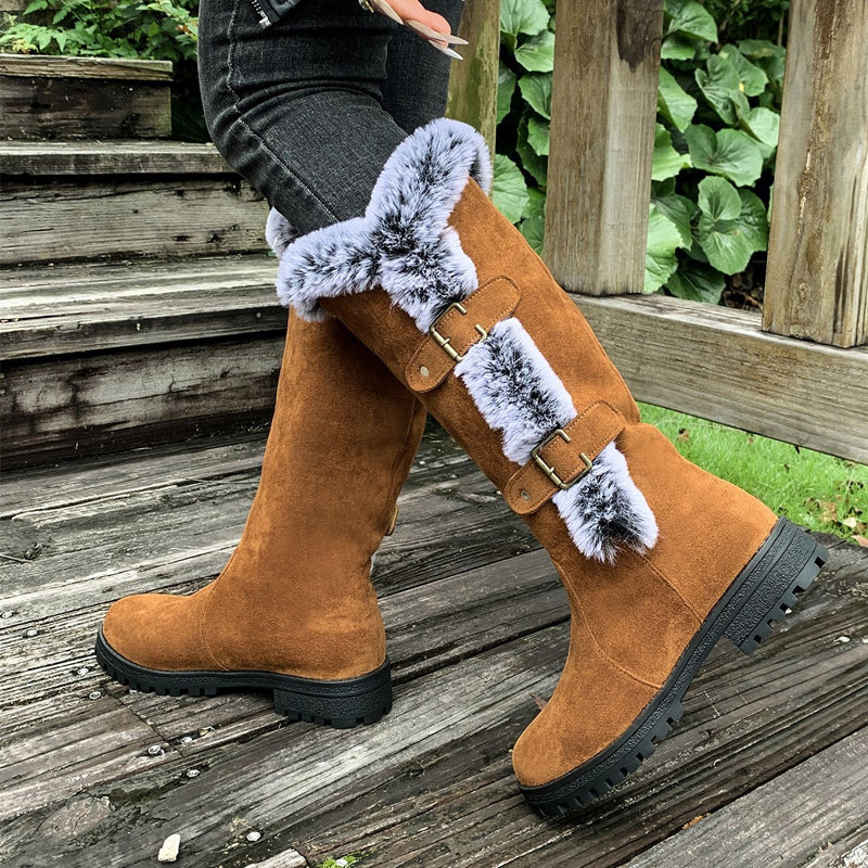 Boots Damen mit modischem Fellkragen und Schnallen-Details | A&B - 5 - Annoboutique