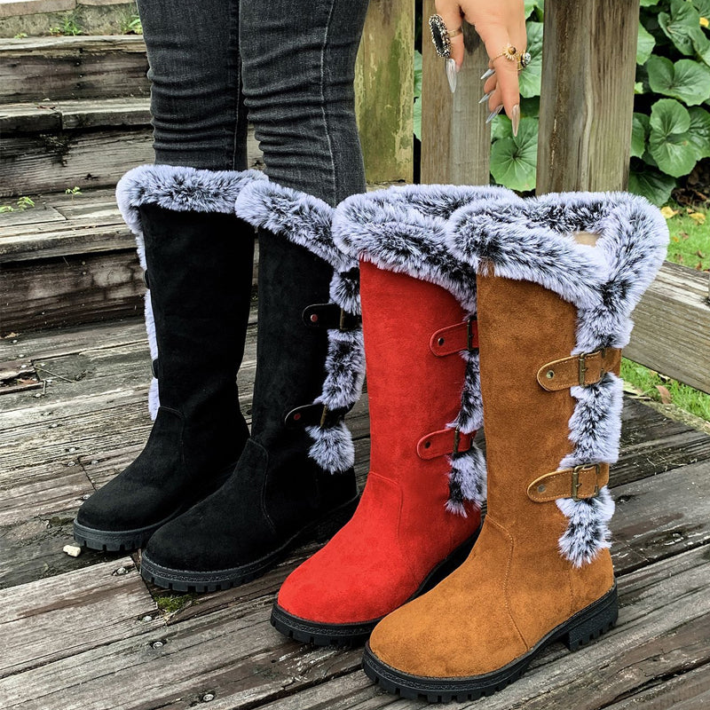 Boots Damen mit modischem Fellkragen und Schnallen-Details | A&B - 6 - Annoboutique