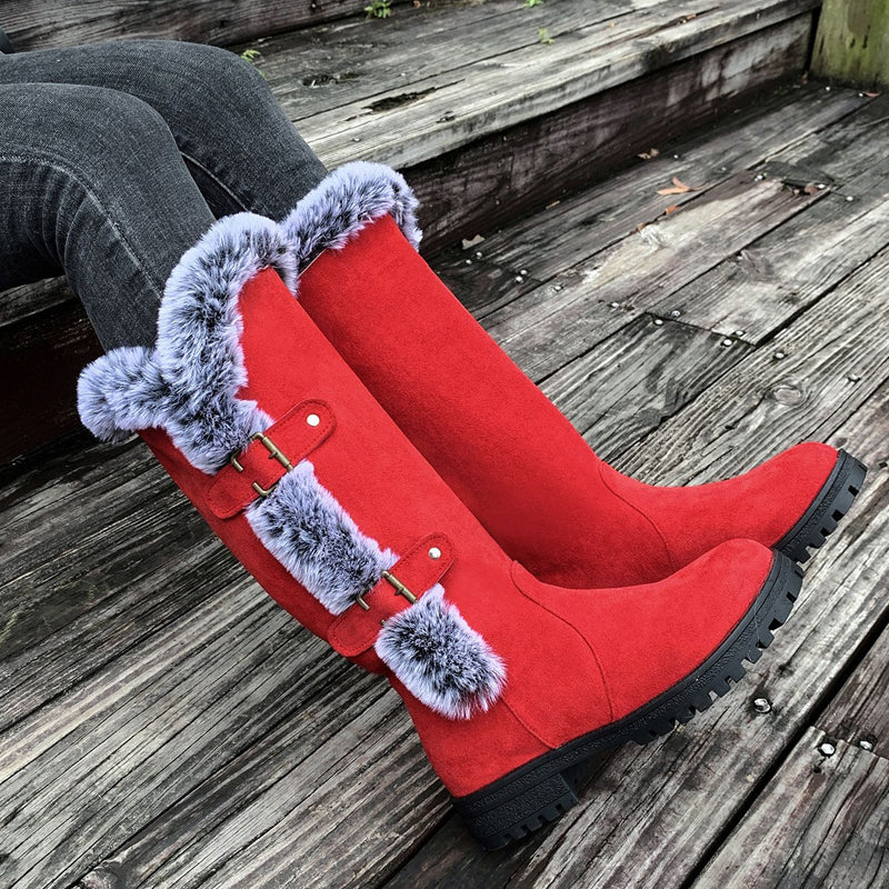 Boots Damen mit modischem Fellkragen und Schnallen-Details | A&B - 7 - Annoboutique
