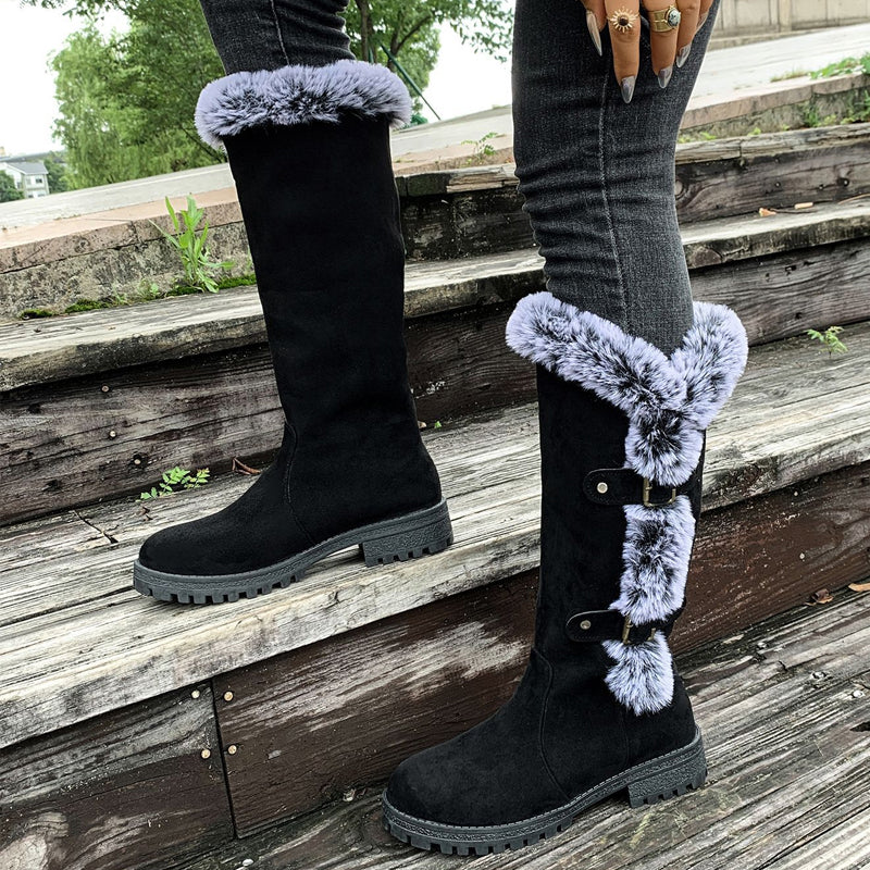 Boots Damen mit modischem Fellkragen und Schnallen-Details | A&B - 8 - Annoboutique