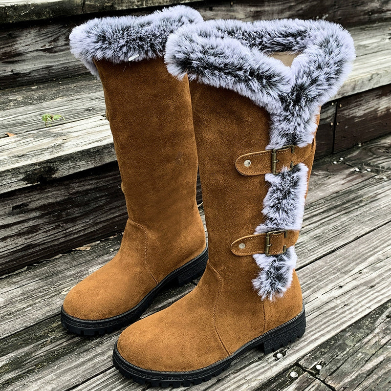 Boots Damen mit modischem Fellkragen und Schnallen-Details | A&B - 10 - Annoboutique