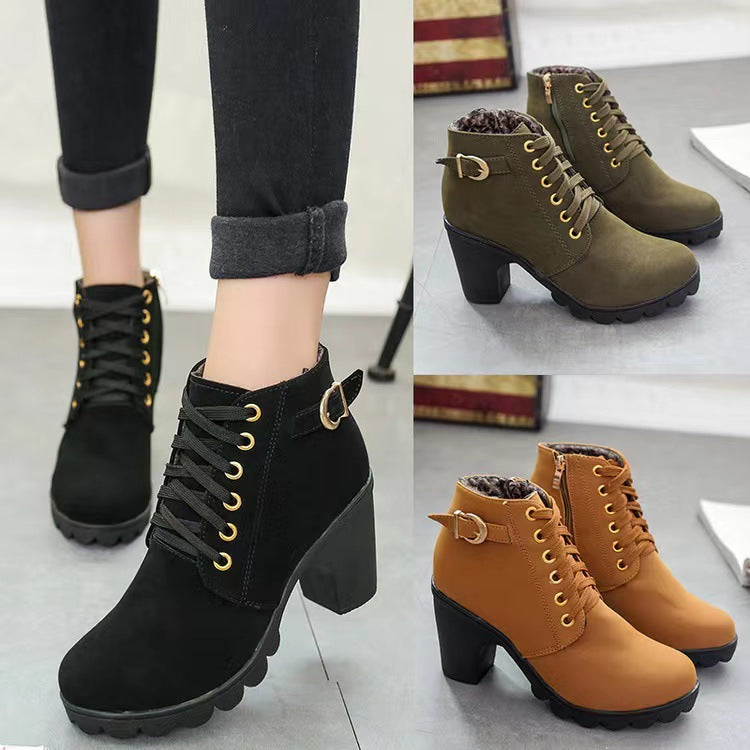 Damen Boots mit Blockabsatz und Schnürung | A&B - 1 - Annoboutique