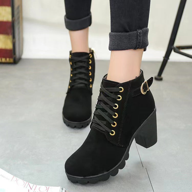 Damen Boots mit Blockabsatz und Schnürung | A&B - 2 - Annoboutique
