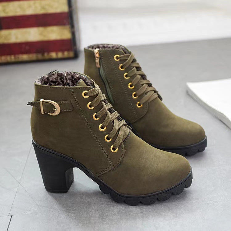 Damen Boots mit Blockabsatz und Schnürung | A&B - 3 - Annoboutique