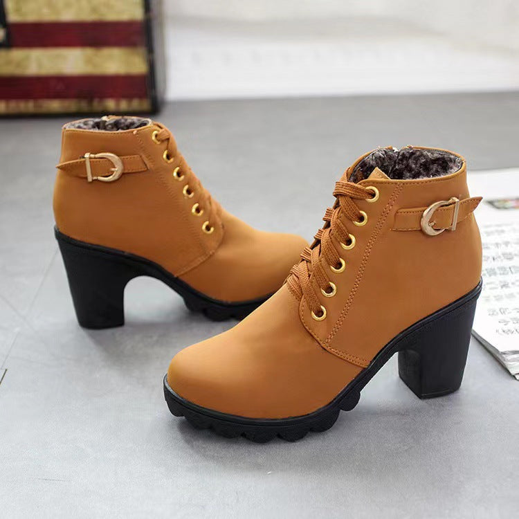Damen Boots mit Blockabsatz und Schnürung | A&B - 4 - Annoboutique