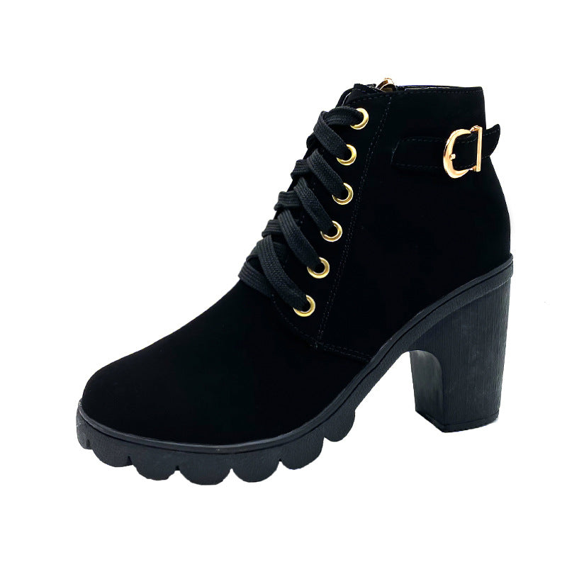 Damen Boots mit Blockabsatz und Schnürung | A&B - 5 - Annoboutique