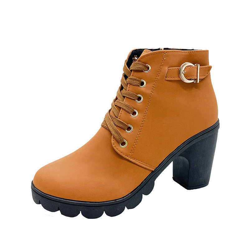 Damen Boots mit Blockabsatz und Schnürung | A&B - 6 - Annoboutique