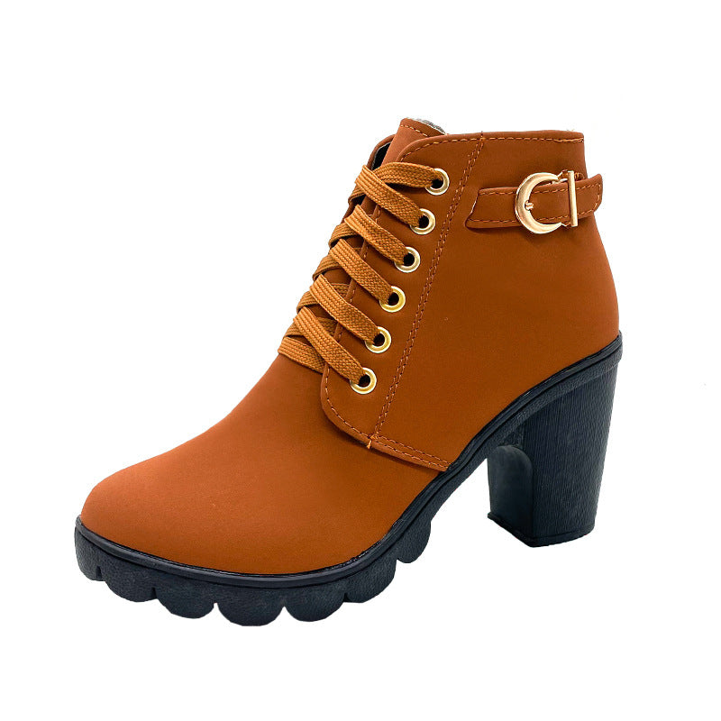 Damen Boots mit Blockabsatz und Schnürung | A&B - 8 - Annoboutique