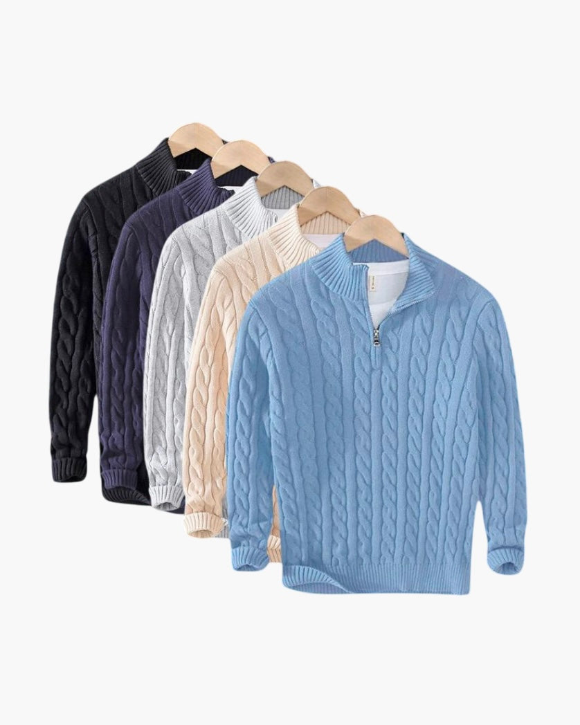Herrenpullover mit Zopfstrick und Stehkragen | A&B - 1 - Annoboutique