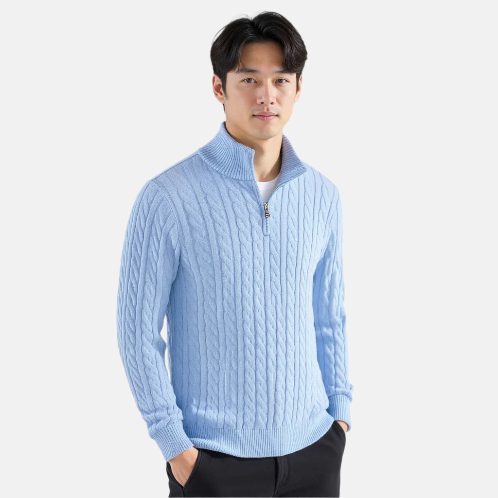Herrenpullover mit Zopfstrick und Stehkragen | A&B - 2 - Annoboutique