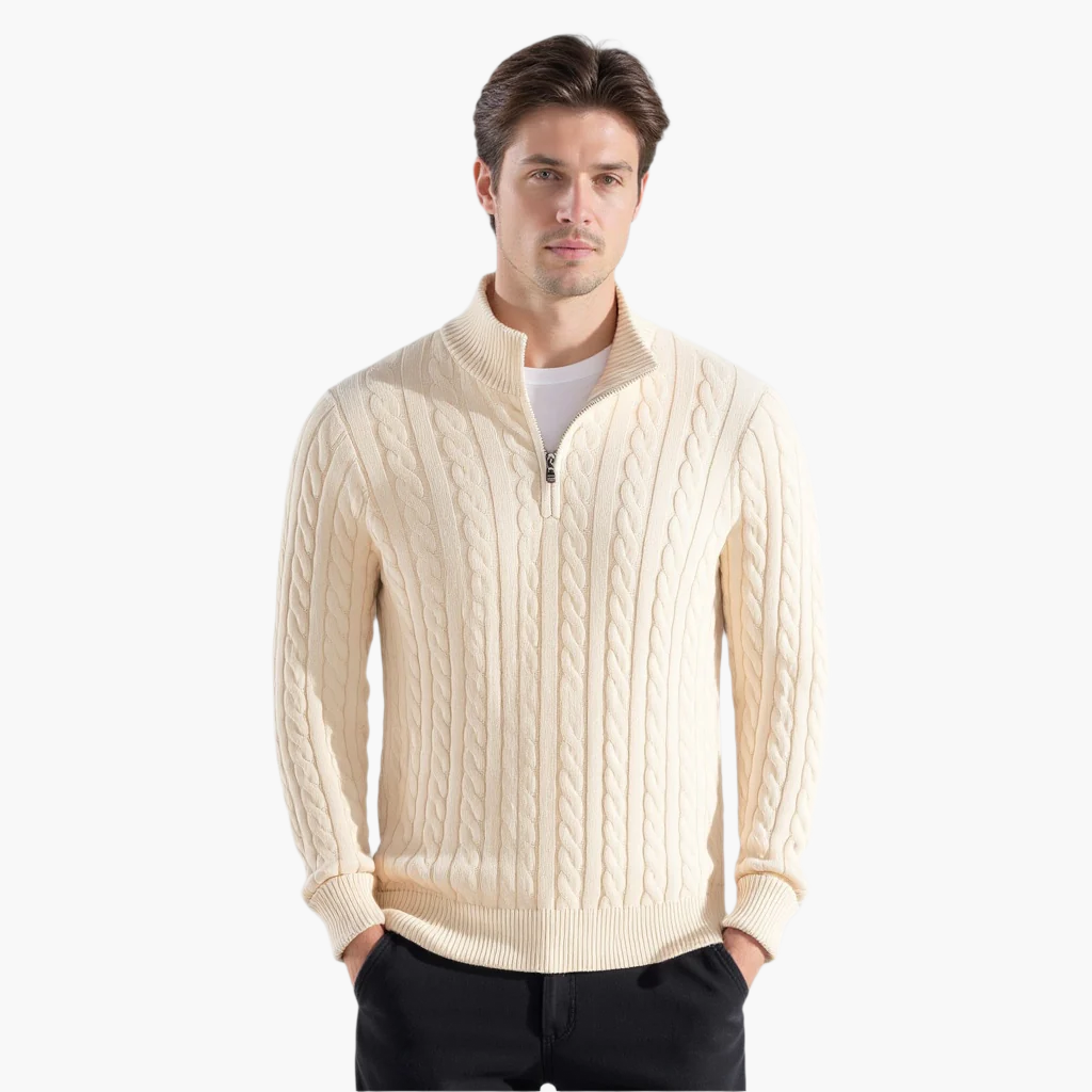 Herrenpullover mit Zopfstrick und Stehkragen | A&B - 3 - Annoboutique