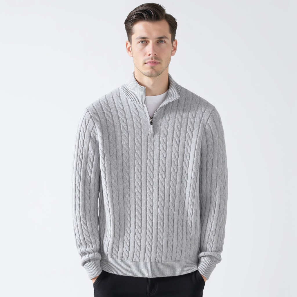 Herrenpullover mit Zopfstrick und Stehkragen | A&B - 4 - Annoboutique