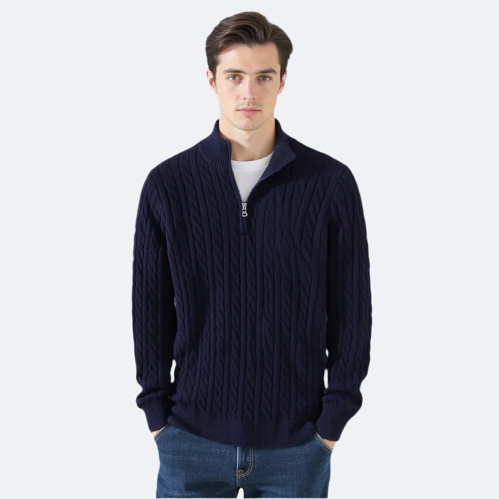 Herrenpullover mit Zopfstrick und Stehkragen | A&B - 5 - Annoboutique
