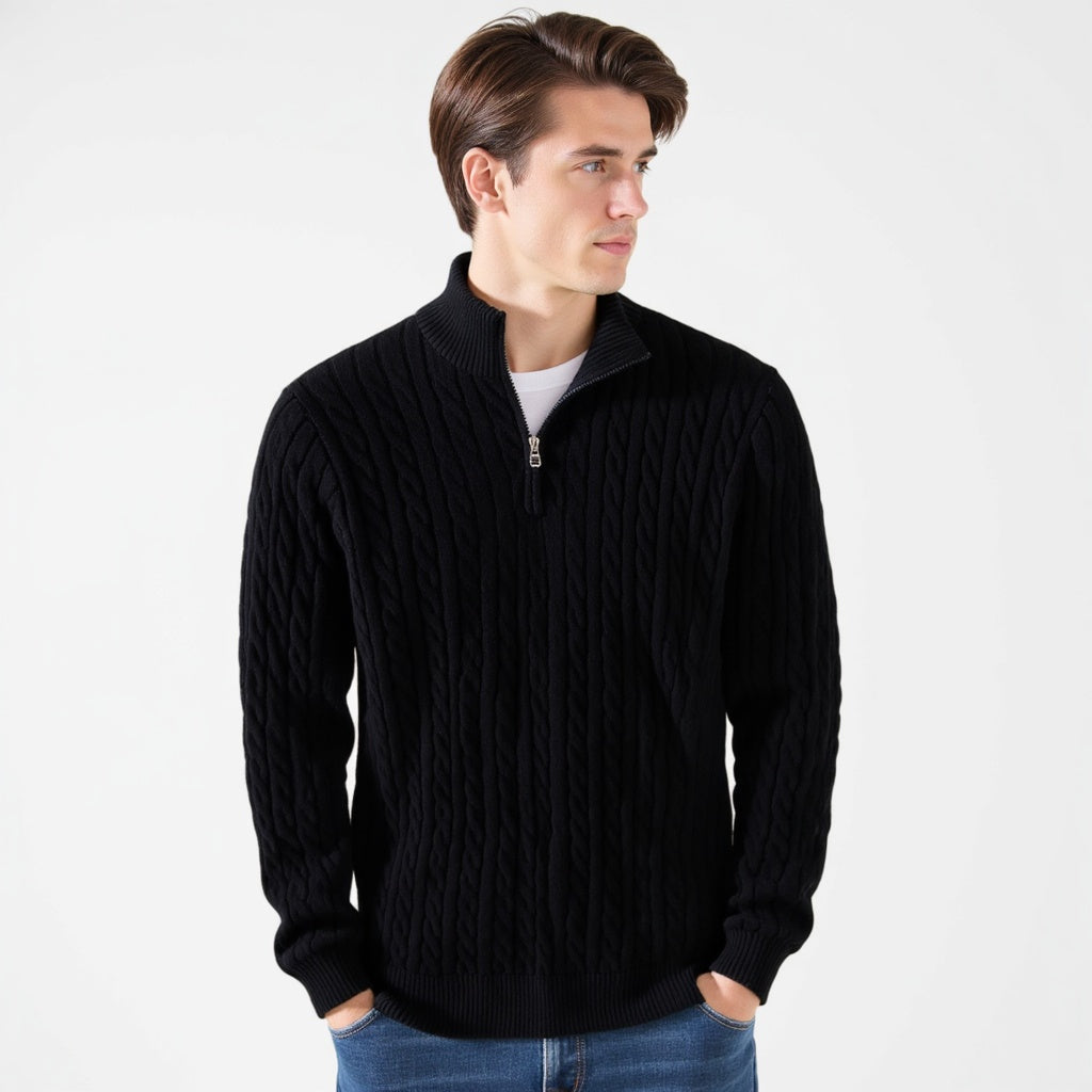 Herrenpullover mit Zopfstrick und Stehkragen | A&B - 6 - Annoboutique