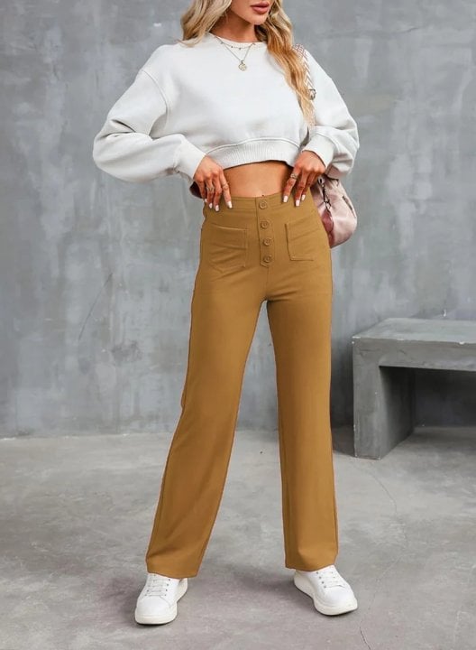 Hochgeschnittene Damenhose mit Knopfdetails und praktischen Taschen | A&B - 2 - Annoboutique