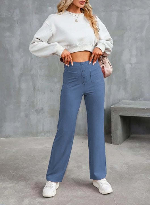Hochgeschnittene Damenhose mit Knopfdetails und praktischen Taschen | A&B - 3 - Annoboutique