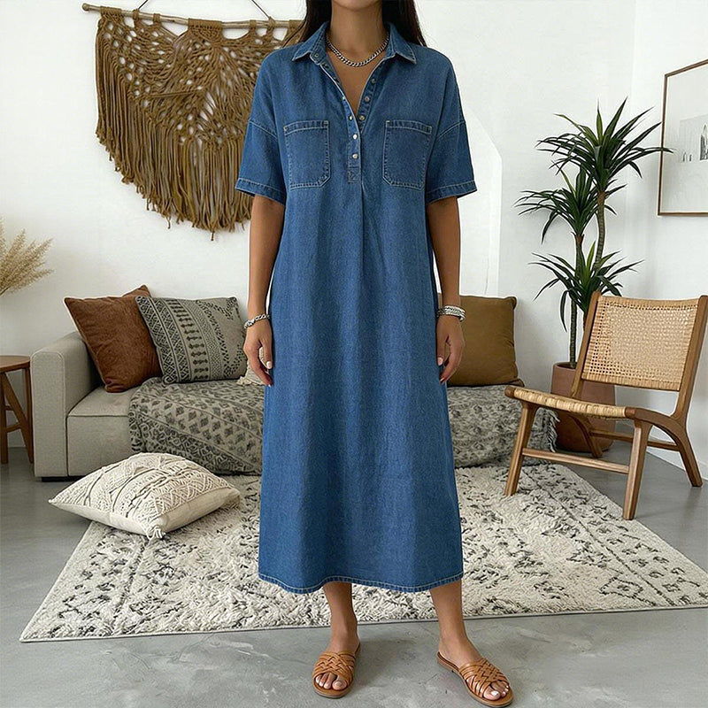Midi Kleid Damen mit Knopfleiste und lässigem Schnitt | A&B - 2 - Annoboutique