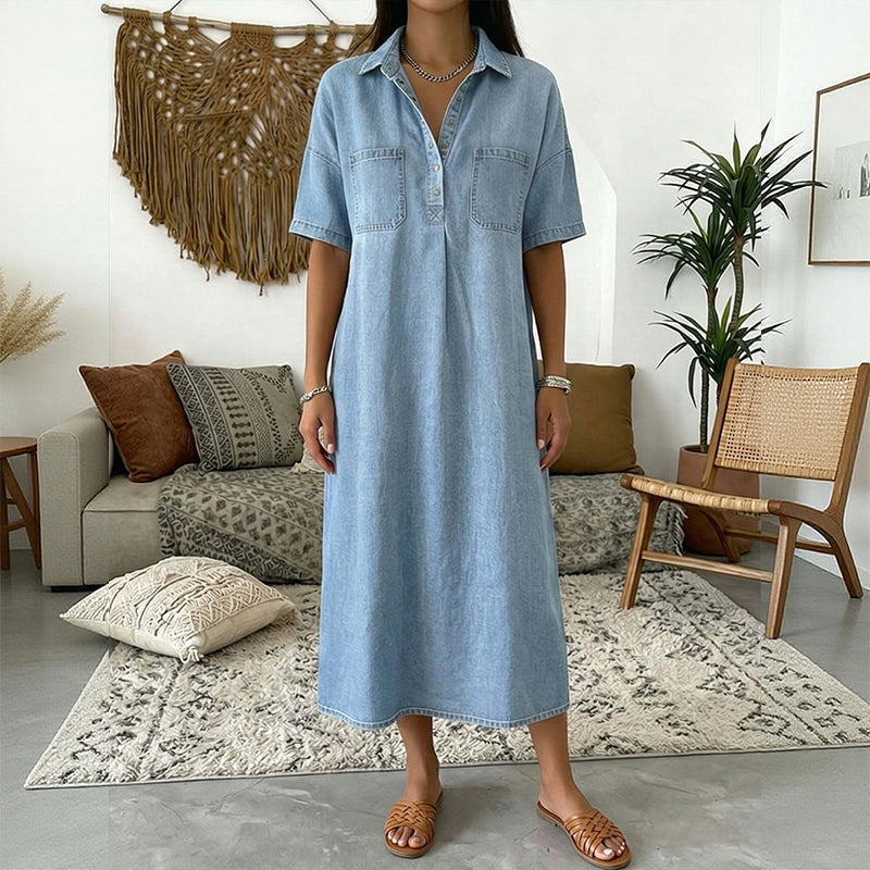 Midi Kleid Damen mit Knopfleiste und lässigem Schnitt | A&B - 3 - Annoboutique