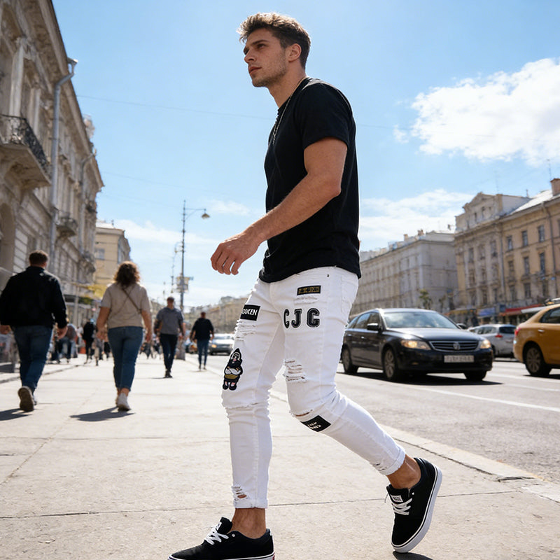 Herren Jeans mit Ripped-Design und Patches | A&B - 2 - Annoboutique