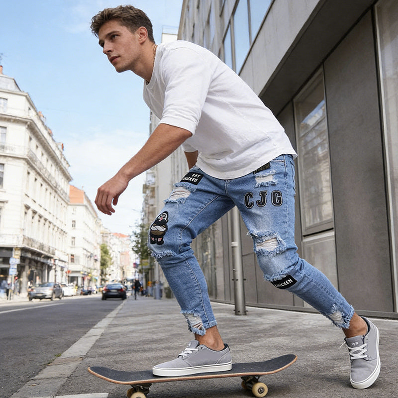 Herren Jeans mit Ripped-Design und Patches | A&B - 7 - Annoboutique