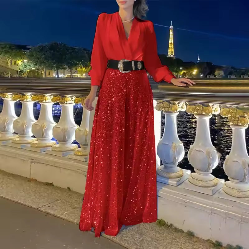 Maxikleid Damen mit langen Ärmeln und Taillengürtel | A&B - 5 - Annoboutique