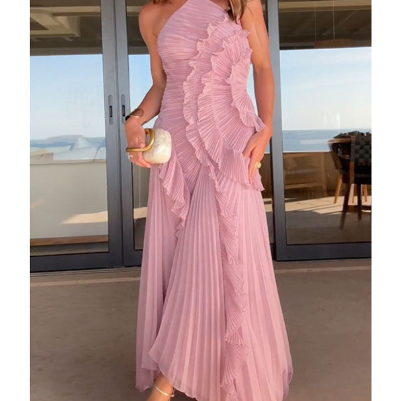 Maxikleid Damen mit asymmetrischem Schnitt und Rüschendetails | A&B - 1 - Annoboutique