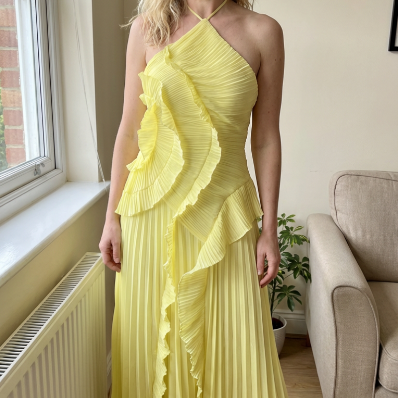 Maxikleid Damen mit asymmetrischem Schnitt und Rüschendetails | A&B - 7 - Annoboutique