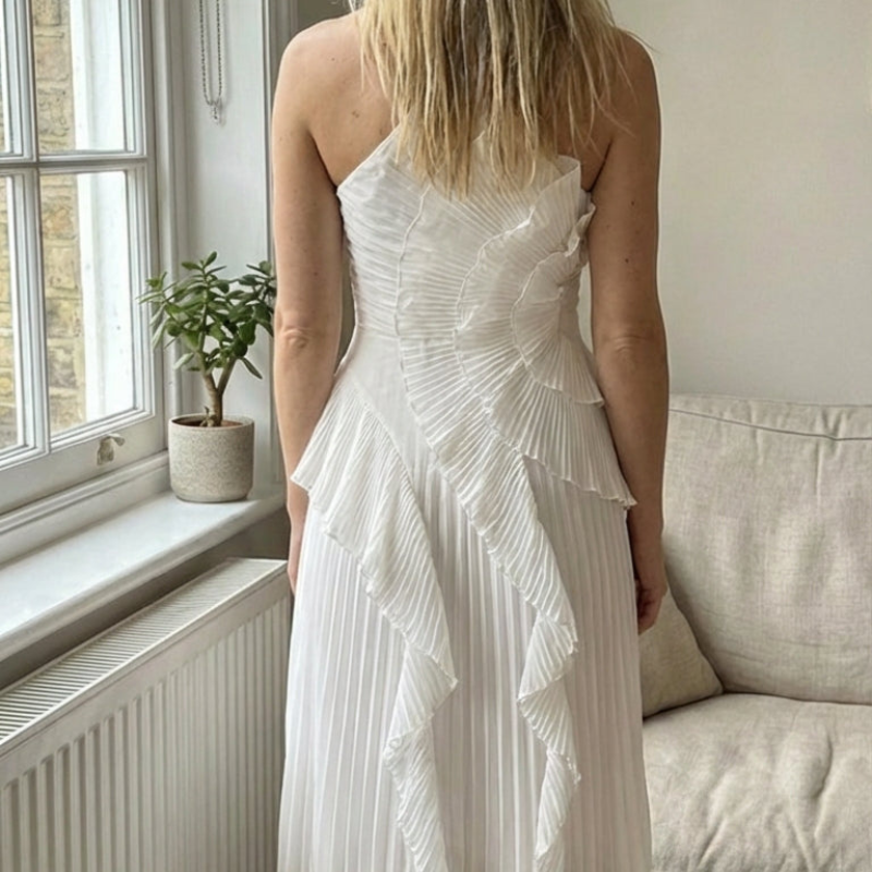 Maxikleid Damen mit asymmetrischem Schnitt und Rüschendetails | A&B - 8 - Annoboutique