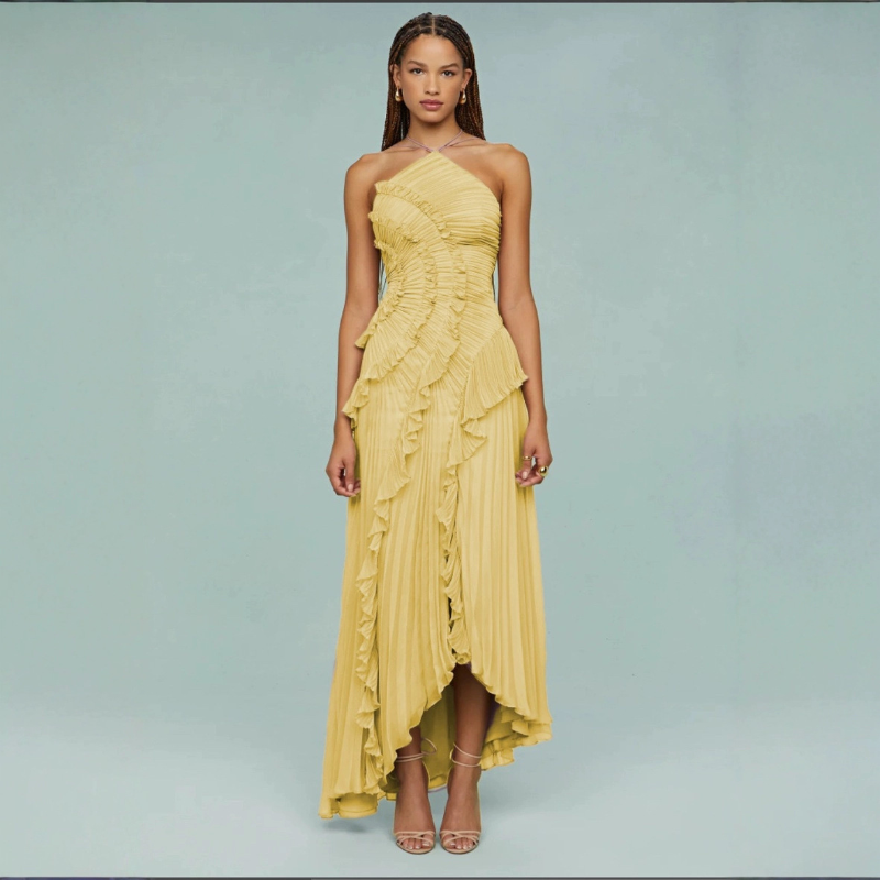 Maxikleid Damen mit asymmetrischem Schnitt und Rüschendetails | A&B - 13 - Annoboutique