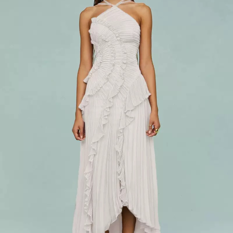Maxikleid Damen mit asymmetrischem Schnitt und Rüschendetails | A&B - 14 - Annoboutique