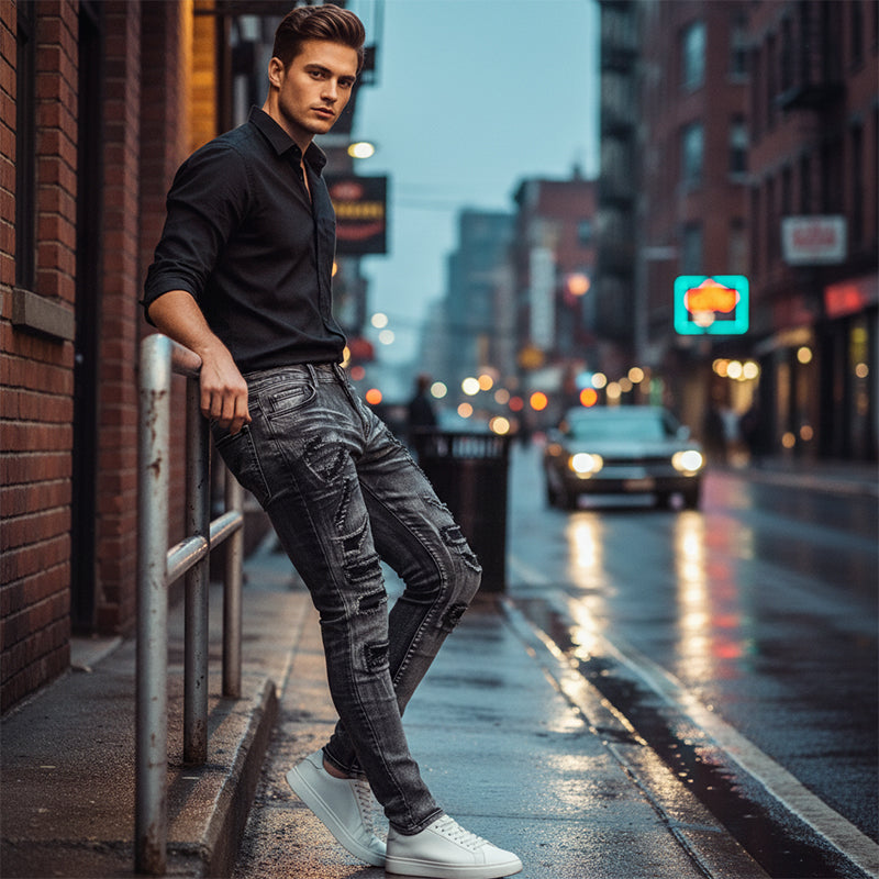 Herren Jeans mit Slim-Fit Schnitt und Destroyed Look | A&B - 1 - Annoboutique