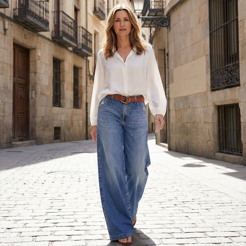 Hochtaillierte Damen Jeans mit weitem Bein | A&B - 5 - Annoboutique