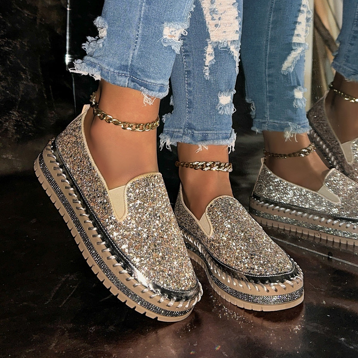 Slip-On Schuhe Damen mit Glitzer-Details und bequemer Passform | A&B - 4 - Annoboutique