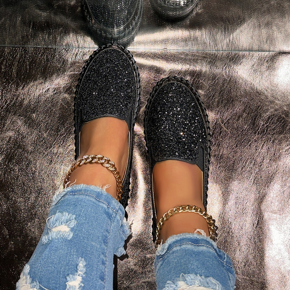 Slip-On Schuhe Damen mit Glitzer-Details und bequemer Passform | A&B - 8 - Annoboutique