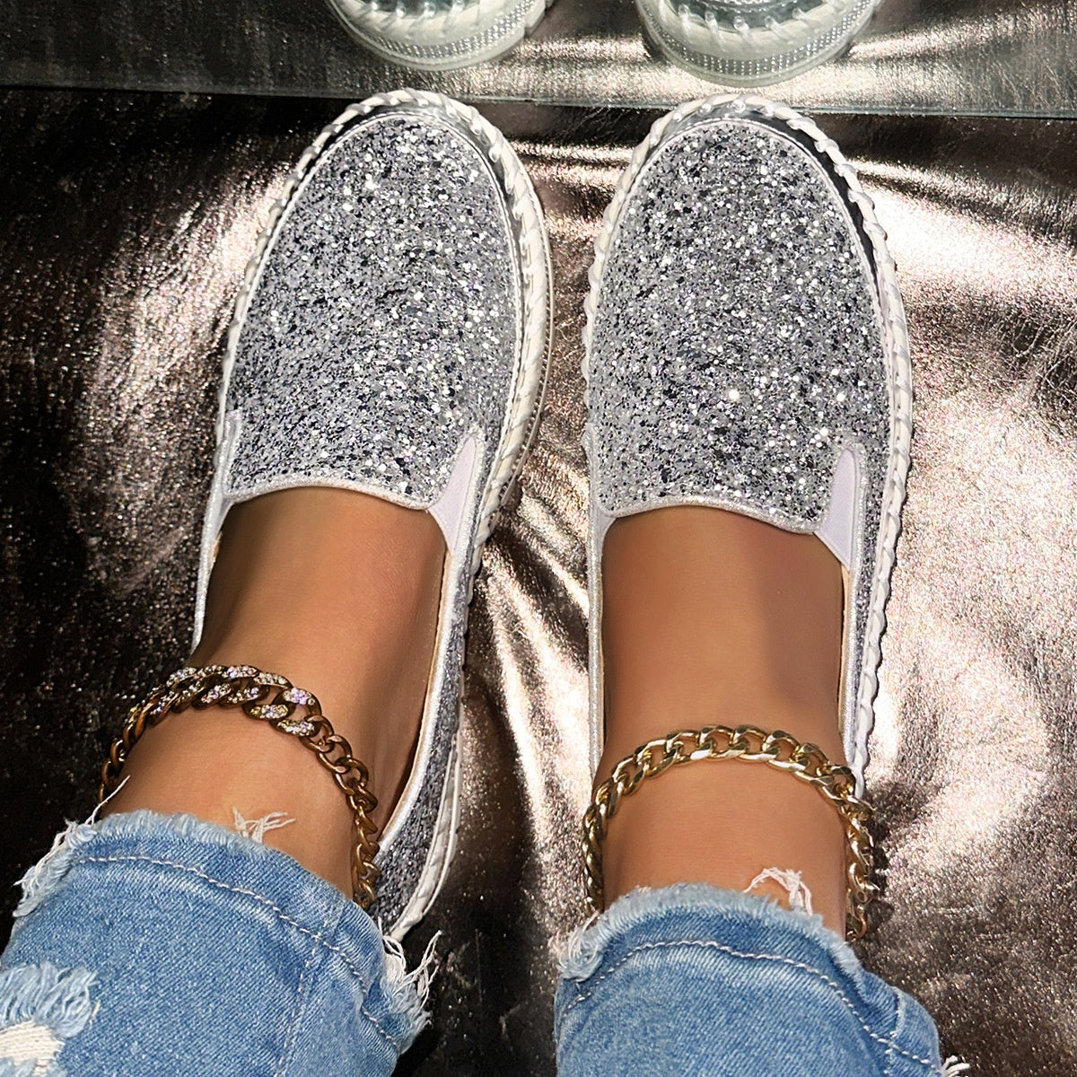 Slip-On Schuhe Damen mit Glitzer-Details und bequemer Passform | A&B - 9 - Annoboutique