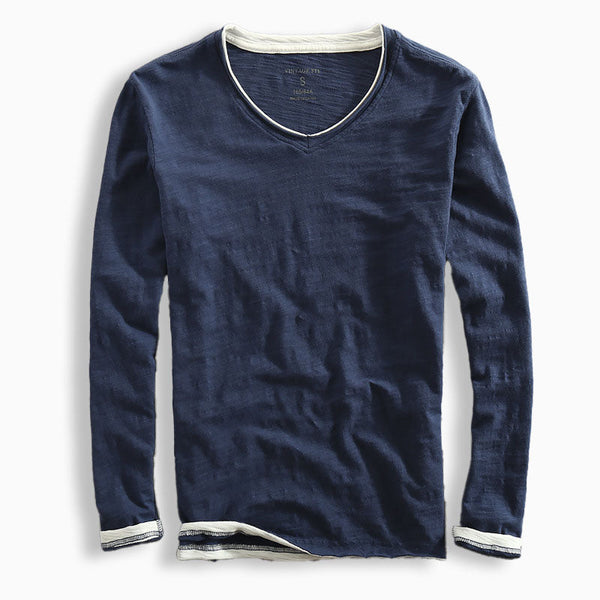 Herren V-Neck Shirt mit lässigem Schnitt und Kontrastdetails | A&B - 1 - Annoboutique
