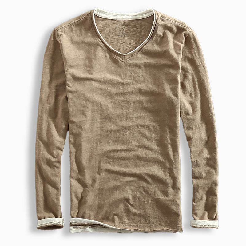 Herren V-Neck Shirt mit lässigem Schnitt und Kontrastdetails | A&B - 2 - Annoboutique