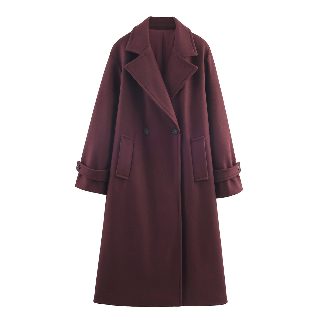 Oversize Damenmantel mit breitem Revers und doppeltem Knopfverschluss | A&B - 2 - Annoboutique