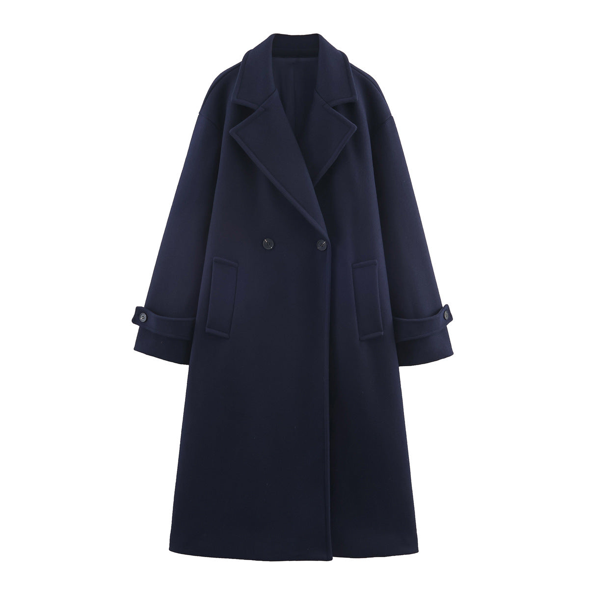 Oversize Damenmantel mit breitem Revers und doppeltem Knopfverschluss | A&B - 3 - Annoboutique