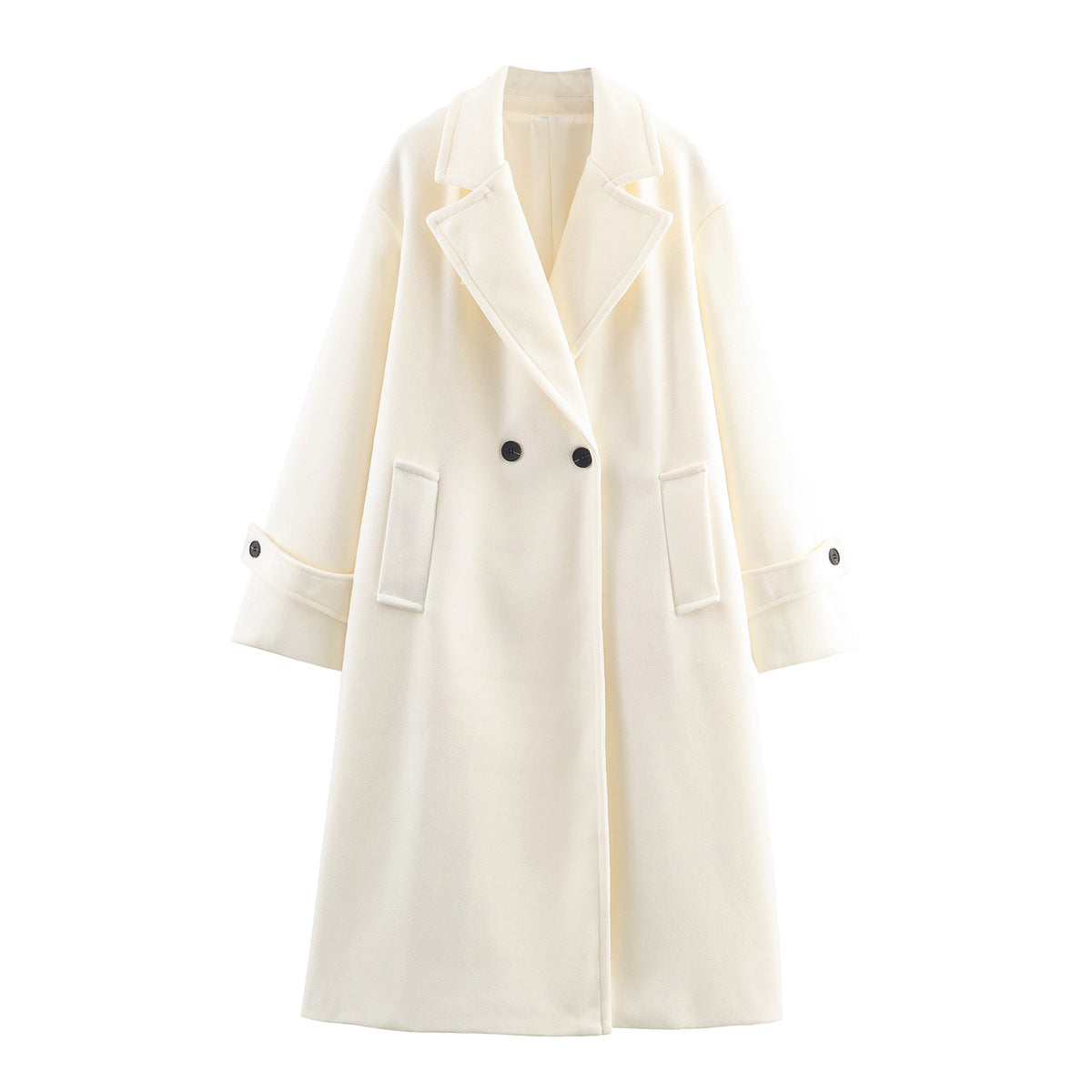Oversize Damenmantel mit breitem Revers und doppeltem Knopfverschluss | A&B - 4 - Annoboutique