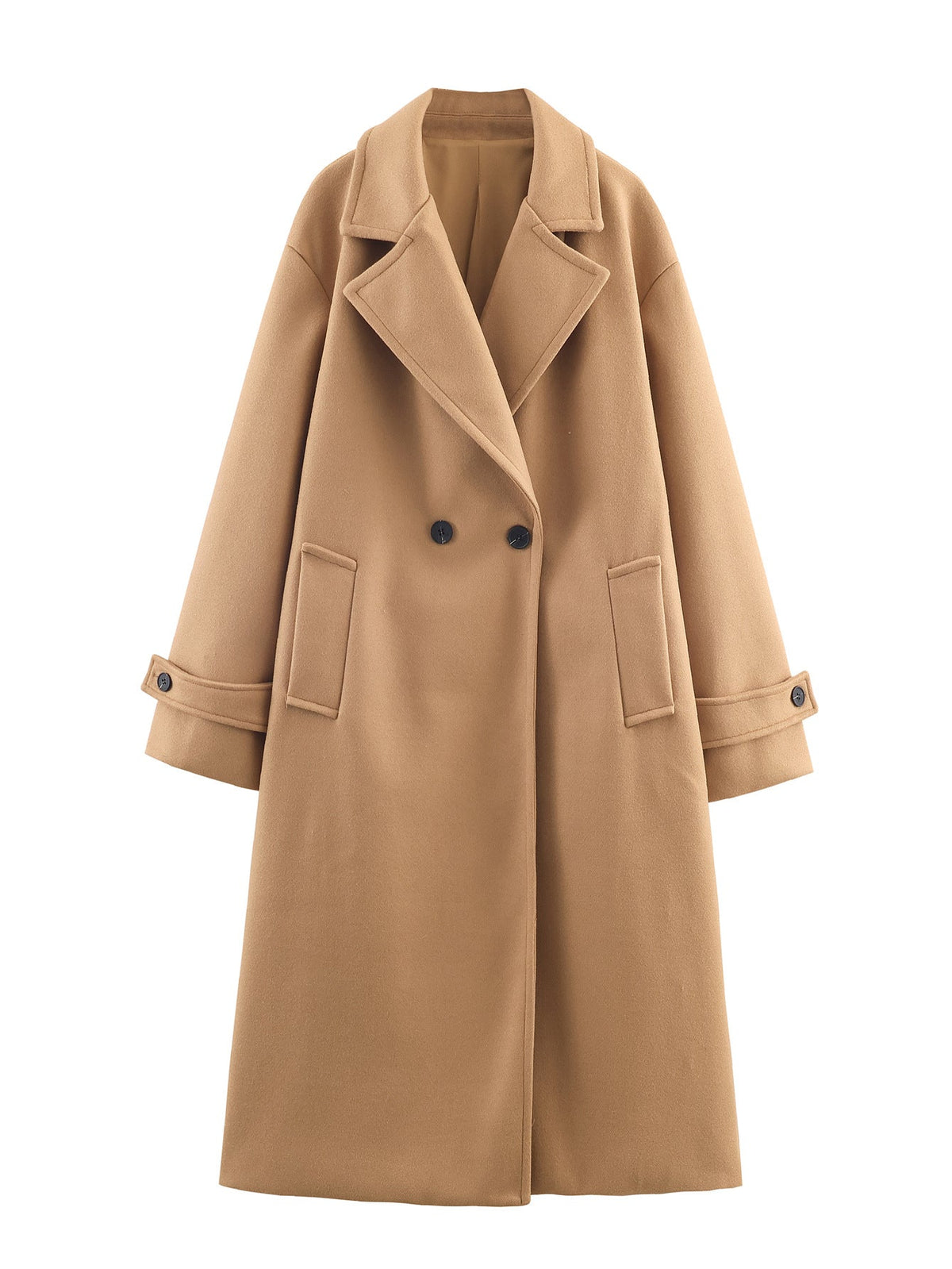 Oversize Damenmantel mit breitem Revers und doppeltem Knopfverschluss | A&B - 5 - Annoboutique