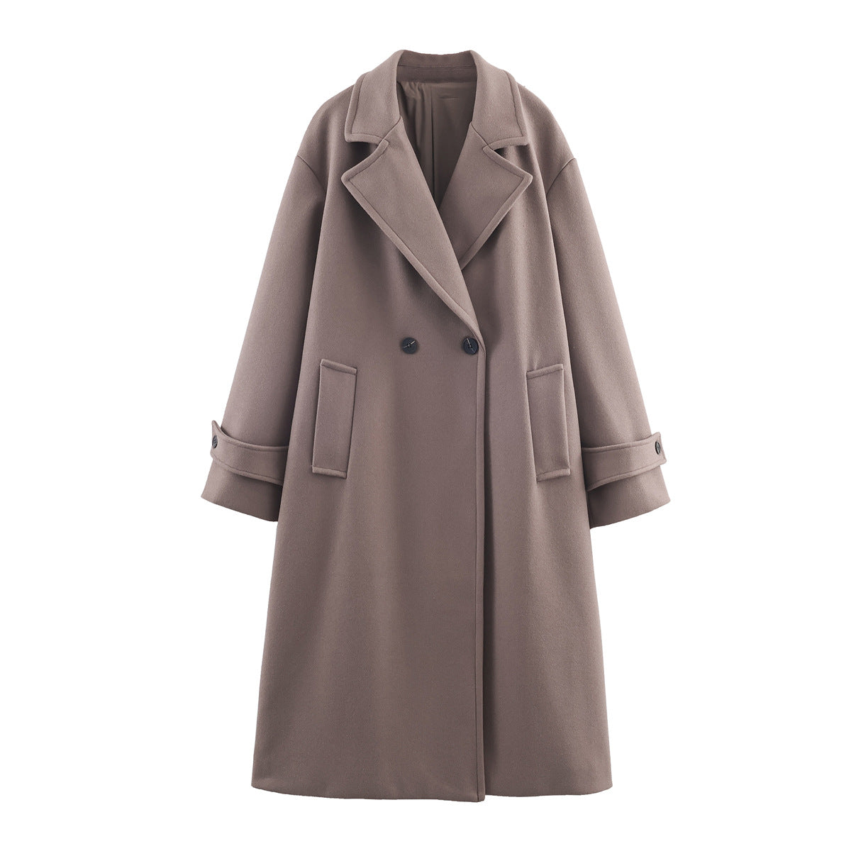 Oversize Damenmantel mit breitem Revers und doppeltem Knopfverschluss | A&B - 6 - Annoboutique