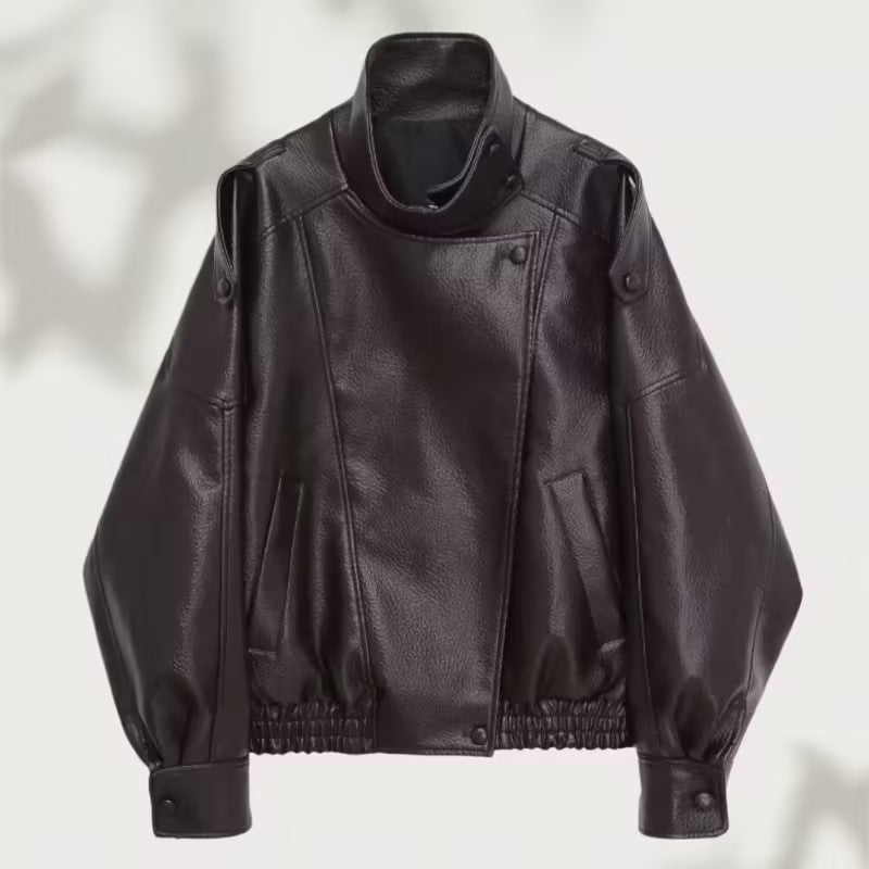 Bikerjacke Damen im Oversized-Schnitt mit asymmetrischem Kragen | A&B - 1 - Annoboutique