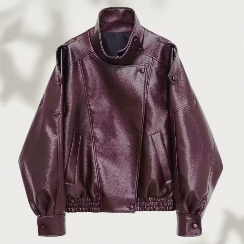 Bikerjacke Damen im Oversized-Schnitt mit asymmetrischem Kragen | A&B - 2 - Annoboutique