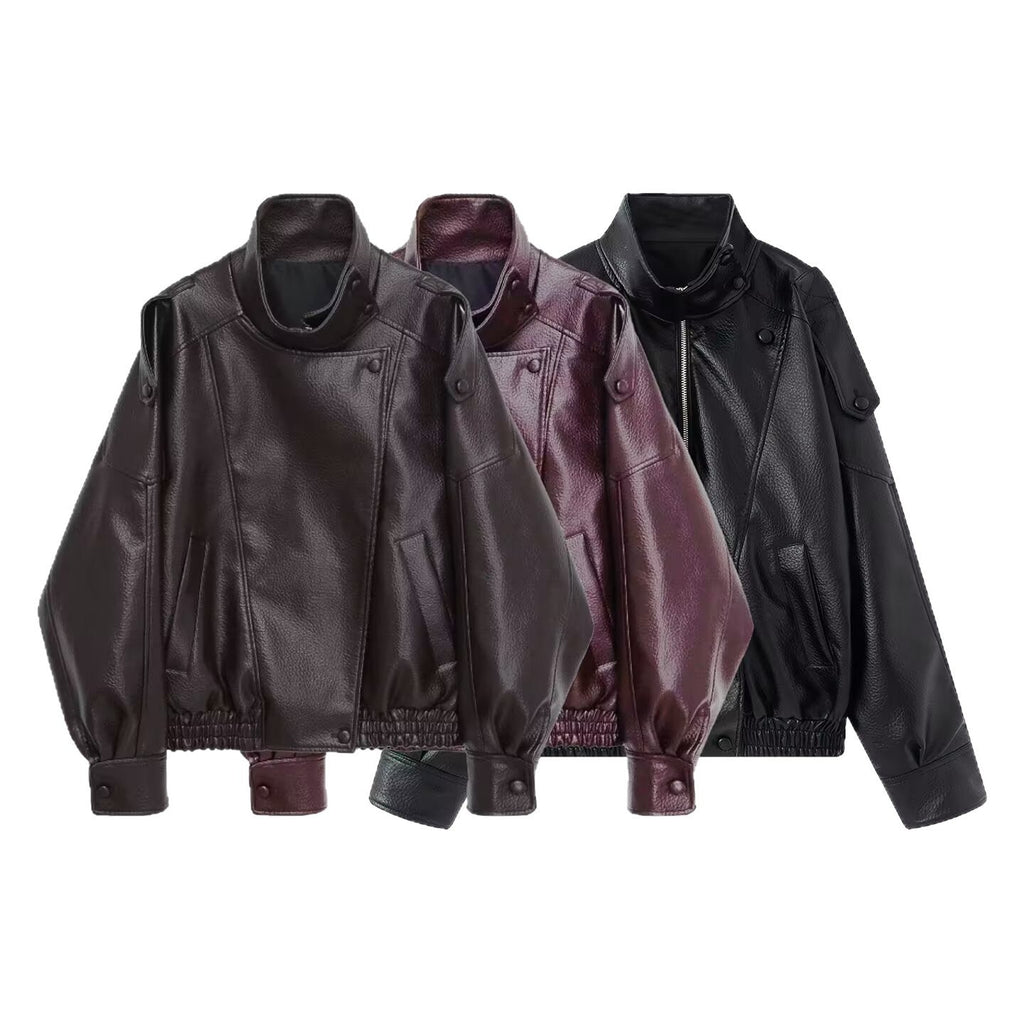 Bikerjacke Damen im Oversized-Schnitt mit asymmetrischem Kragen | A&B - 4 - Annoboutique