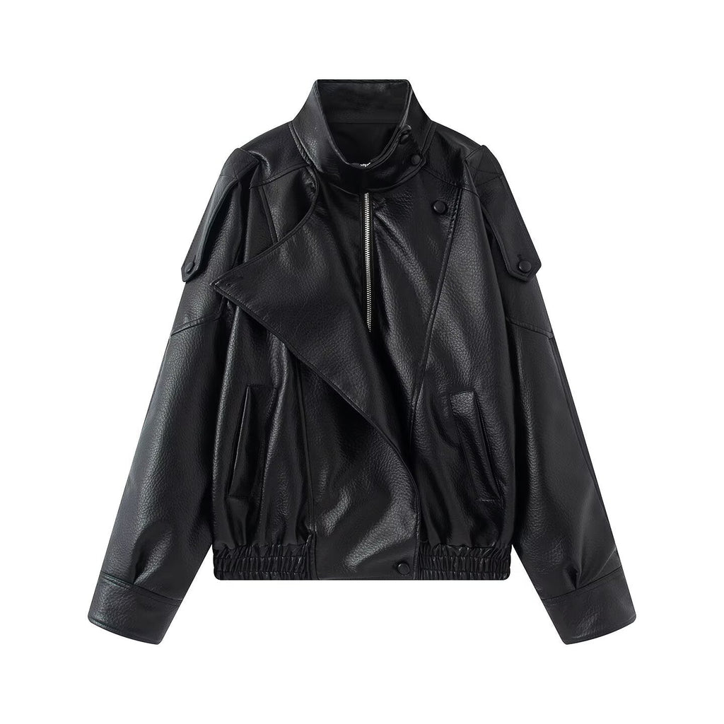 Bikerjacke Damen im Oversized-Schnitt mit asymmetrischem Kragen | A&B - 5 - Annoboutique