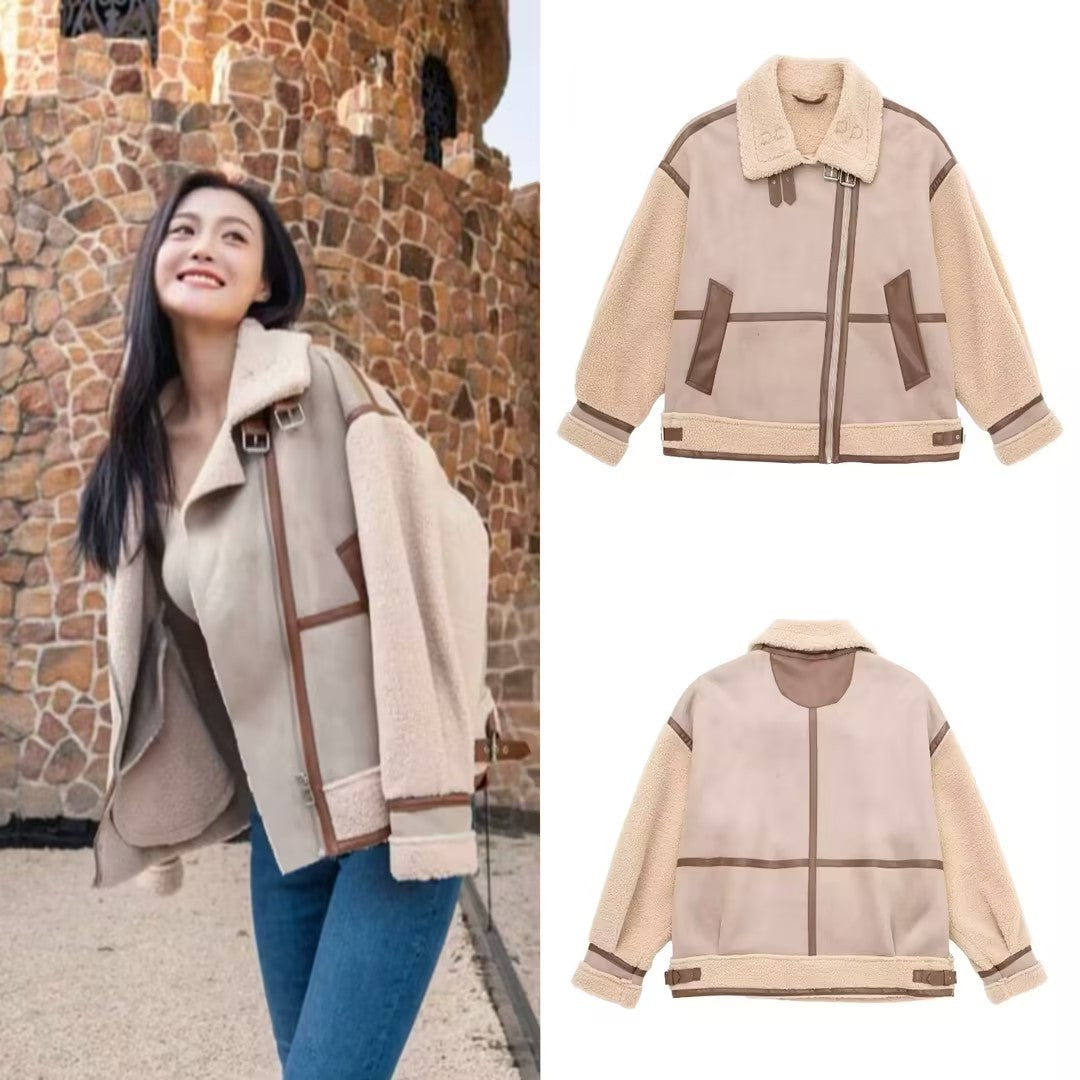 Damen Jacke im Oversized-Stil mit asymmetrischem Reißverschluss und Teddyfutter | A&B - 1 - Annoboutique